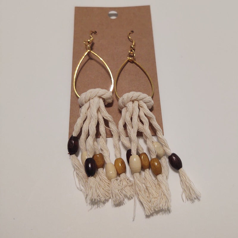 Macrame Tear Drop Earrings with beads