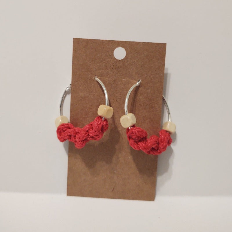 Macrame Hoop Earrings with Square Beads