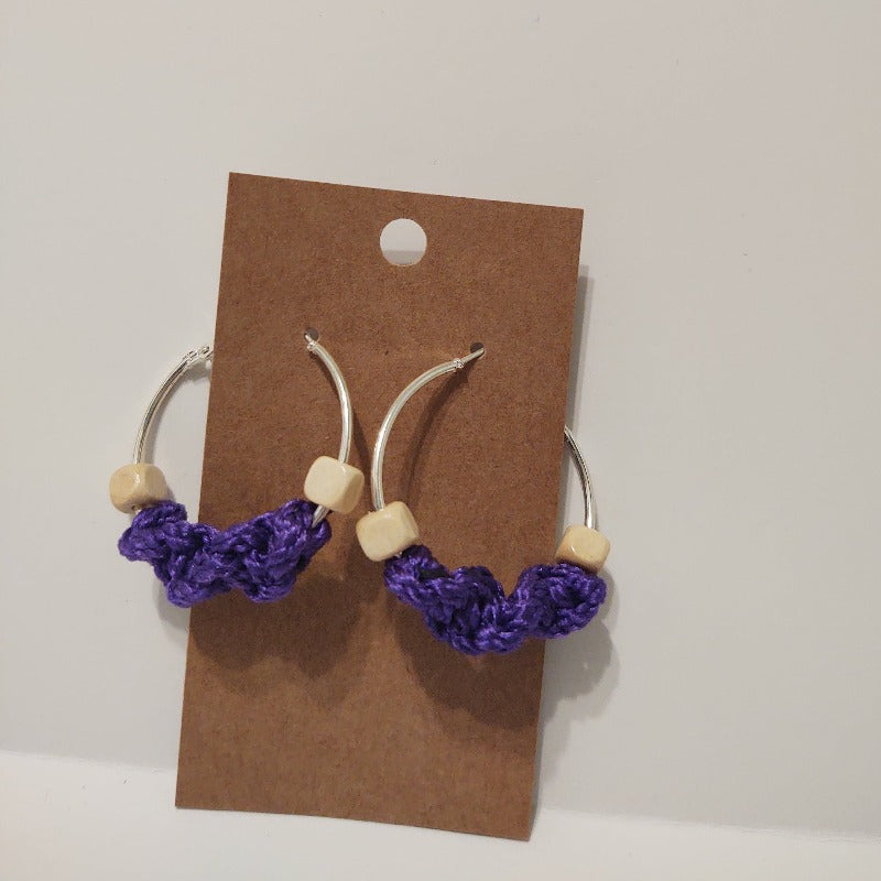 Macrame Hoop Earrings with Square Beads