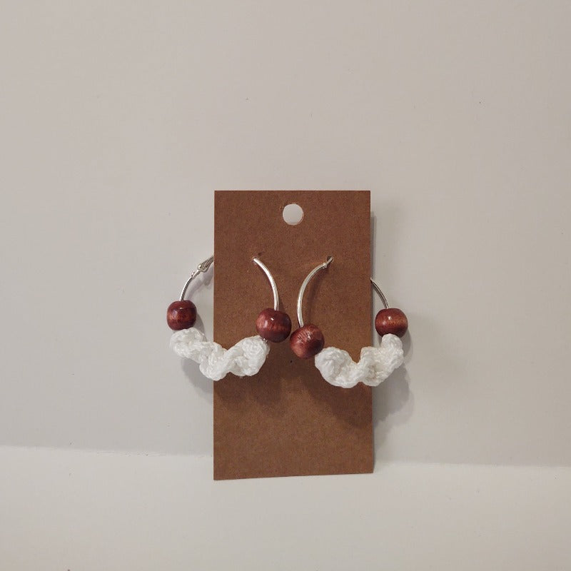 Macrame Hoop Earrings- Round Beads